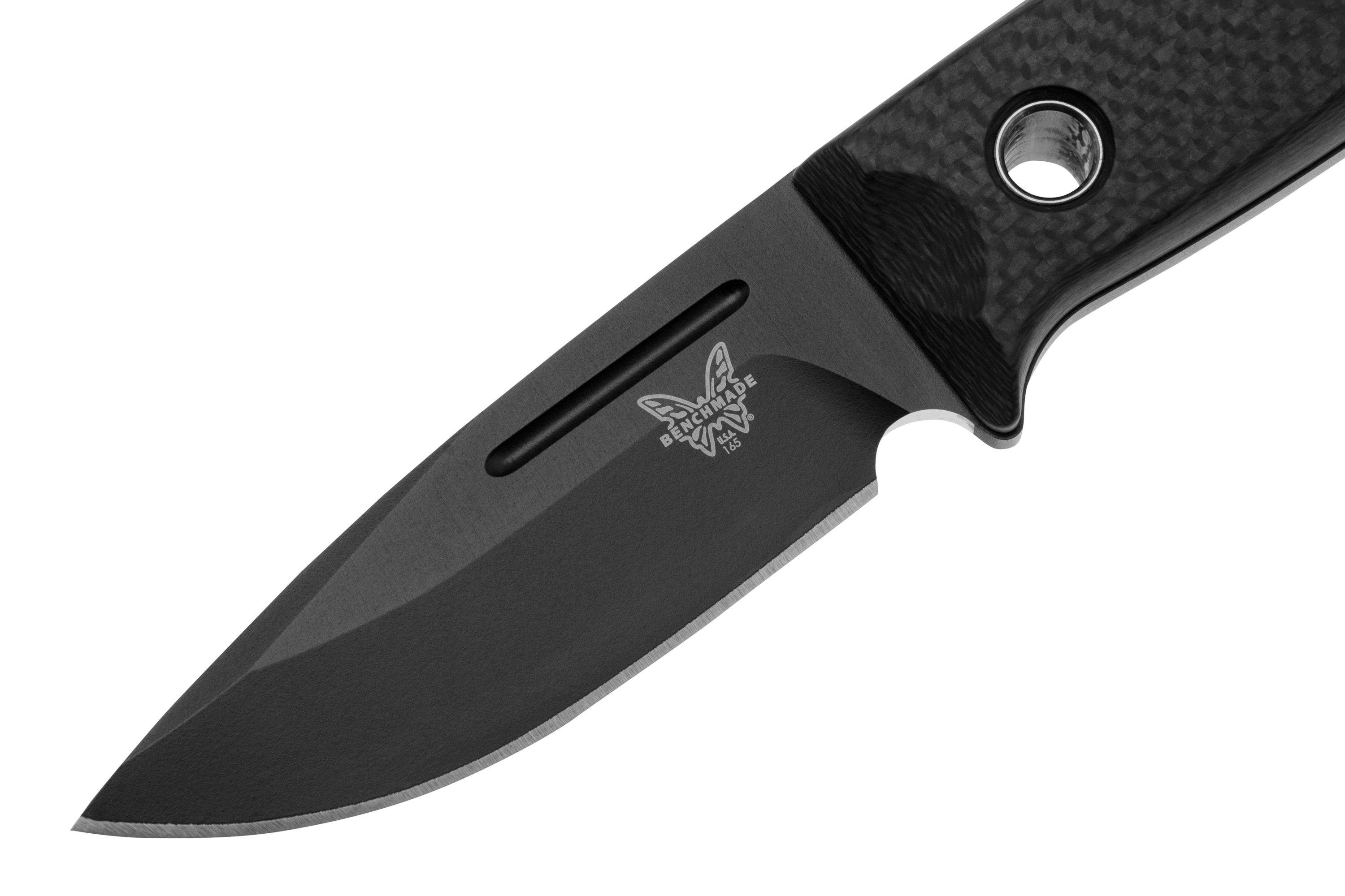 Benchmade Mini Bushcrafter 165BK Black Cerakote CPMCruWear, Carbon Fiber, bushcraft knife