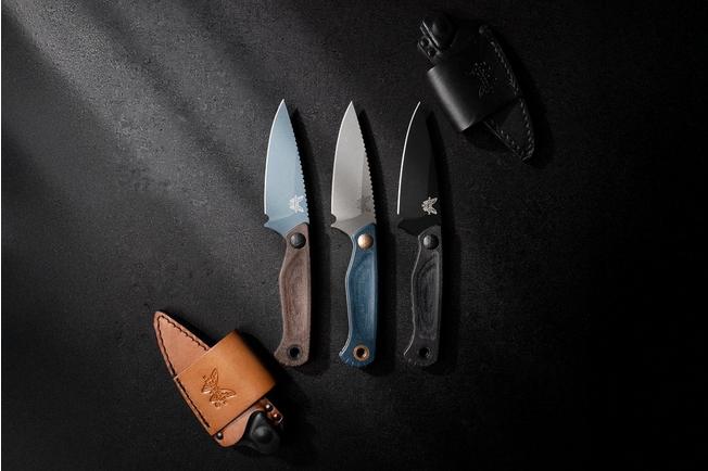 Image for Benchmade Dacian 203-04 Stonewashed CPM MagnaCut, Blue Canvas Micarta fixed knife, leather and kydex sheath
