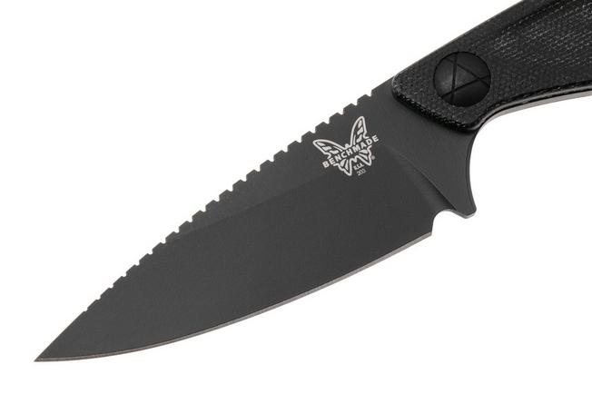 Afbeelding voor Benchmade Dacian 203BK-02 Black Cerakote CPM MagnaCut, Black Canvas Micarta vaststaand mes, lederen en kydex schede