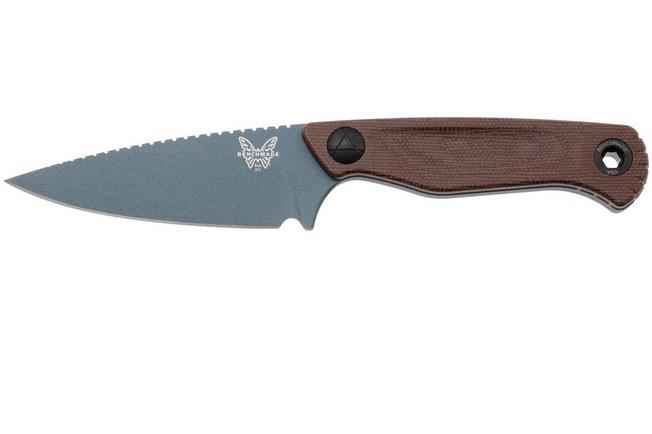 Afbeelding voor Benchmade Dacian 203BT-03 Blue Cerakote CPM MagnaCut, Brown Canvas Micarta vaststaand mes, lederen en kydex schede