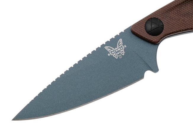 Afbeelding voor Benchmade Dacian 203BT-03 Blue Cerakote CPM MagnaCut, Brown Canvas Micarta vaststaand mes, lederen en kydex schede