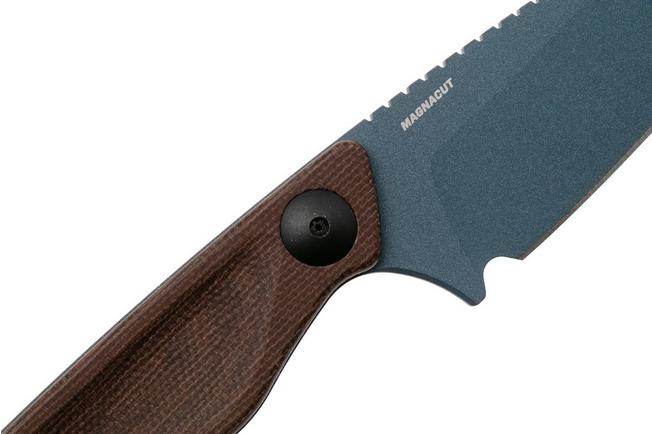 Afbeelding voor Benchmade Dacian 203BT-03 Blue Cerakote CPM MagnaCut, Brown Canvas Micarta vaststaand mes, lederen en kydex schede
