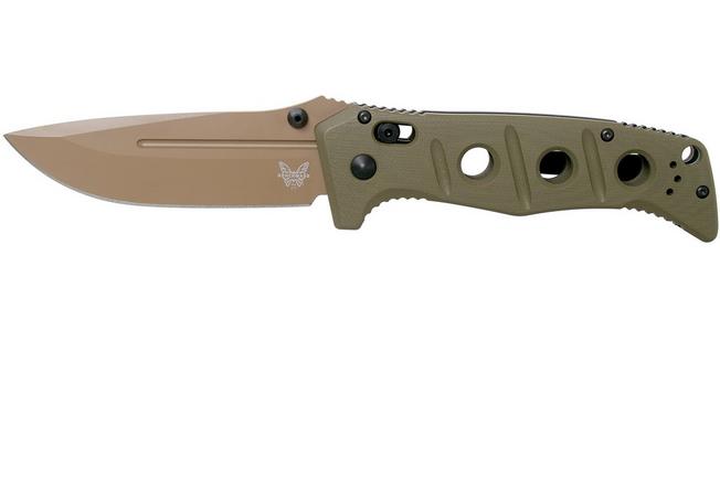 Benchmade Auto Adamas 3.8 AXIS Folding Knife, Tungsten Gray/Desert Tan G10