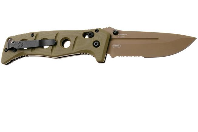 Afbeelding voor Benchmade Adamas 275SFE-04, Flat Earth Cerakote CPM MagnaCut, OD Green G10, partly serrated zakmes, Shane Sibert design