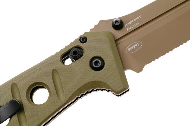 Afbeelding voor Benchmade Adamas 275SFE-04, Flat Earth Cerakote CPM MagnaCut, OD Green G10, partly serrated zakmes, Shane Sibert design