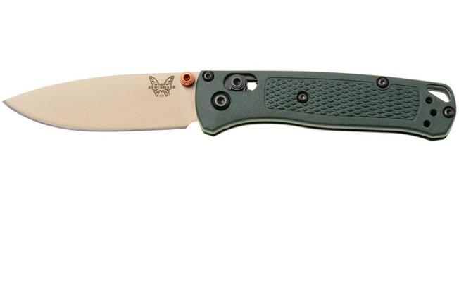 Afbeelding voor Benchmade Mini Bugout 533TN-2601, McMillan Tan Cerakote Elmax, Taiga Green Grivory zakmes