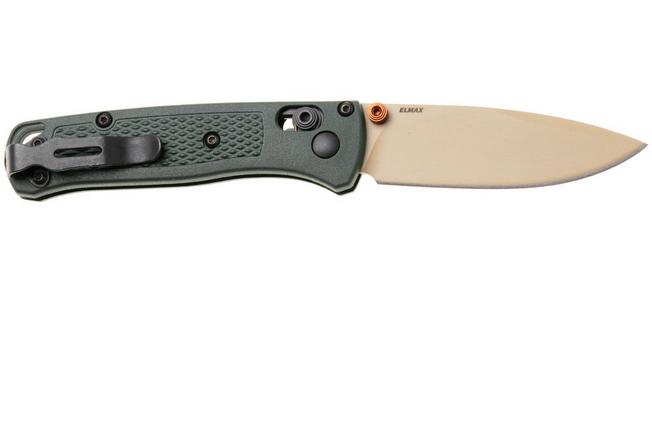 Afbeelding voor Benchmade Mini Bugout 533TN-2601, McMillan Tan Cerakote Elmax, Taiga Green Grivory zakmes