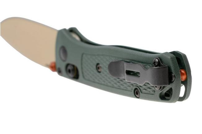 Afbeelding voor Benchmade Mini Bugout 533TN-2601, McMillan Tan Cerakote Elmax, Taiga Green Grivory zakmes