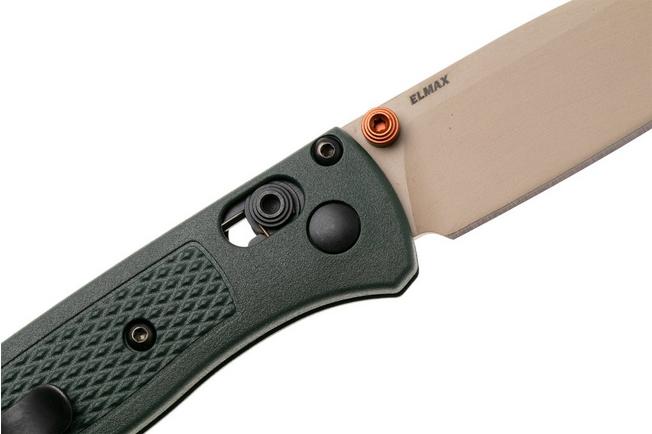 Afbeelding voor Benchmade Mini Bugout 533TN-2601, McMillan Tan Cerakote Elmax, Taiga Green Grivory zakmes
