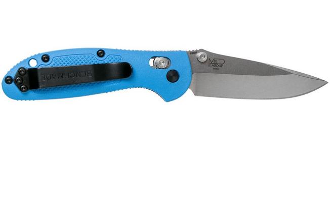 Benchmade Mini Griptilian AXIS Lock Knife Blue (2.91 Satin Serr) 556S-BLU  - Blade HQ