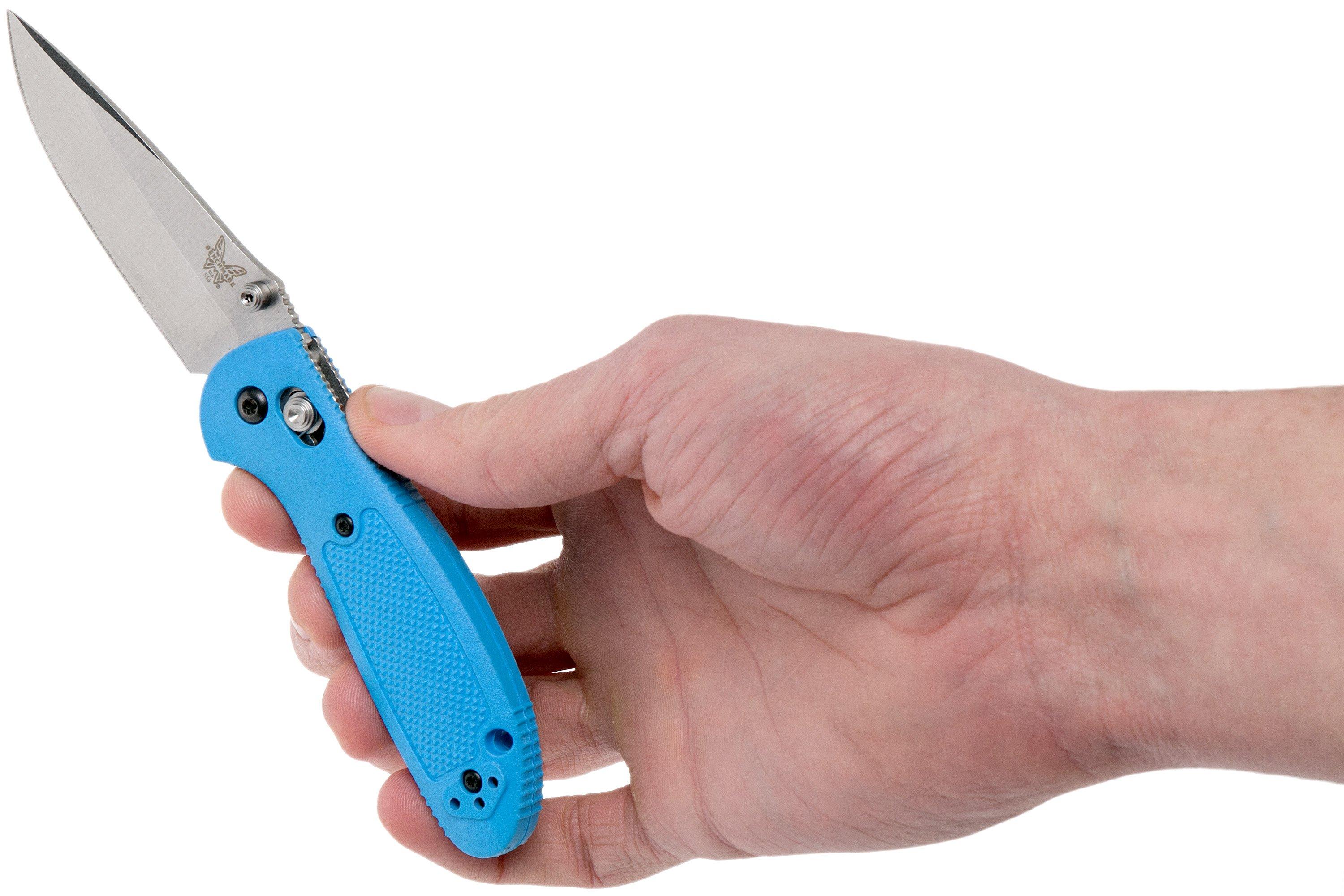 Benchmade Mini Griptilian AXIS Lock Knife Blue (2.91 Satin Serr) 556S-BLU  - Blade HQ