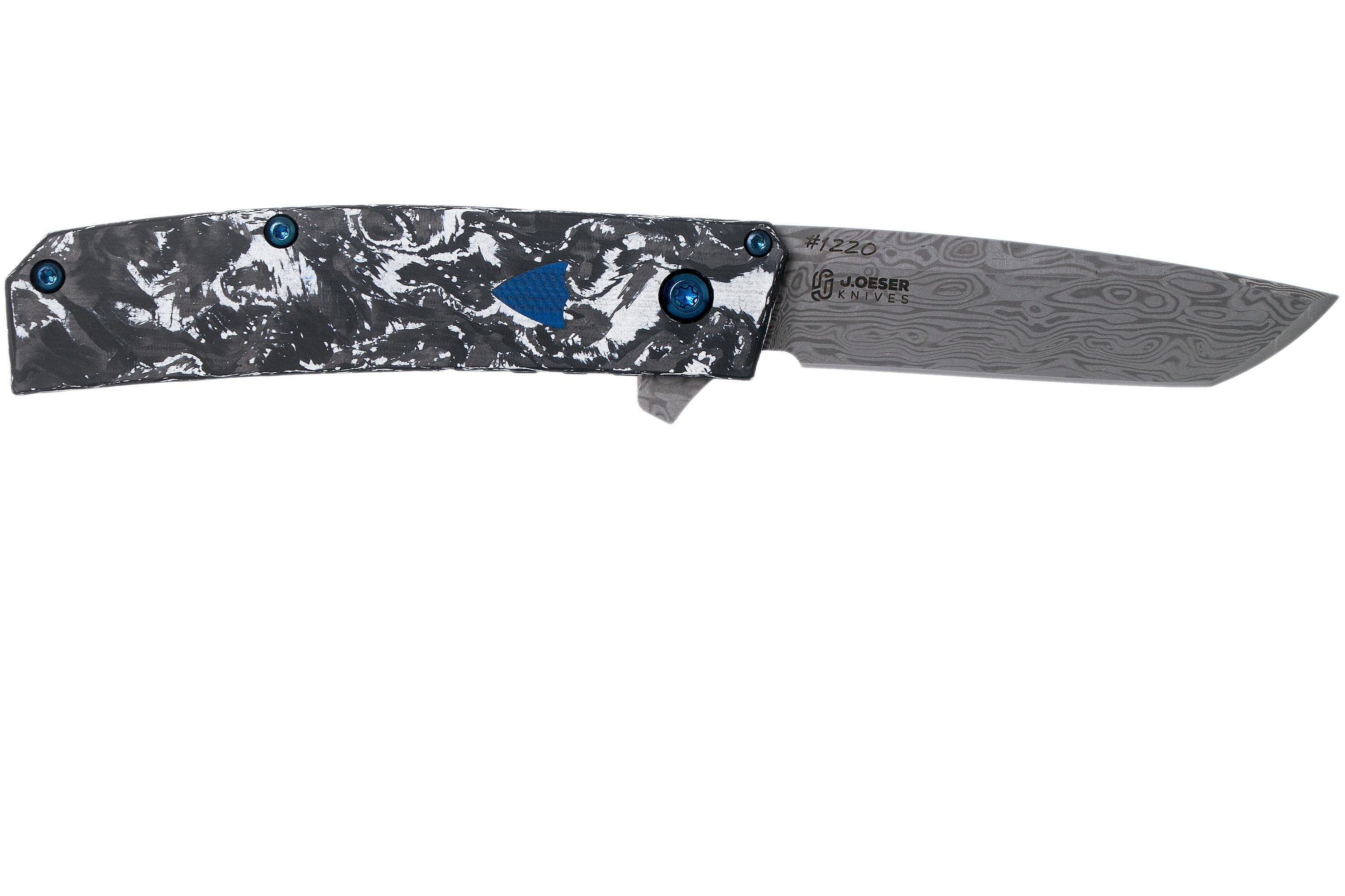 Benchmade Tengu 601211 Damasteel, White and Black Marbled Carbon Fiber