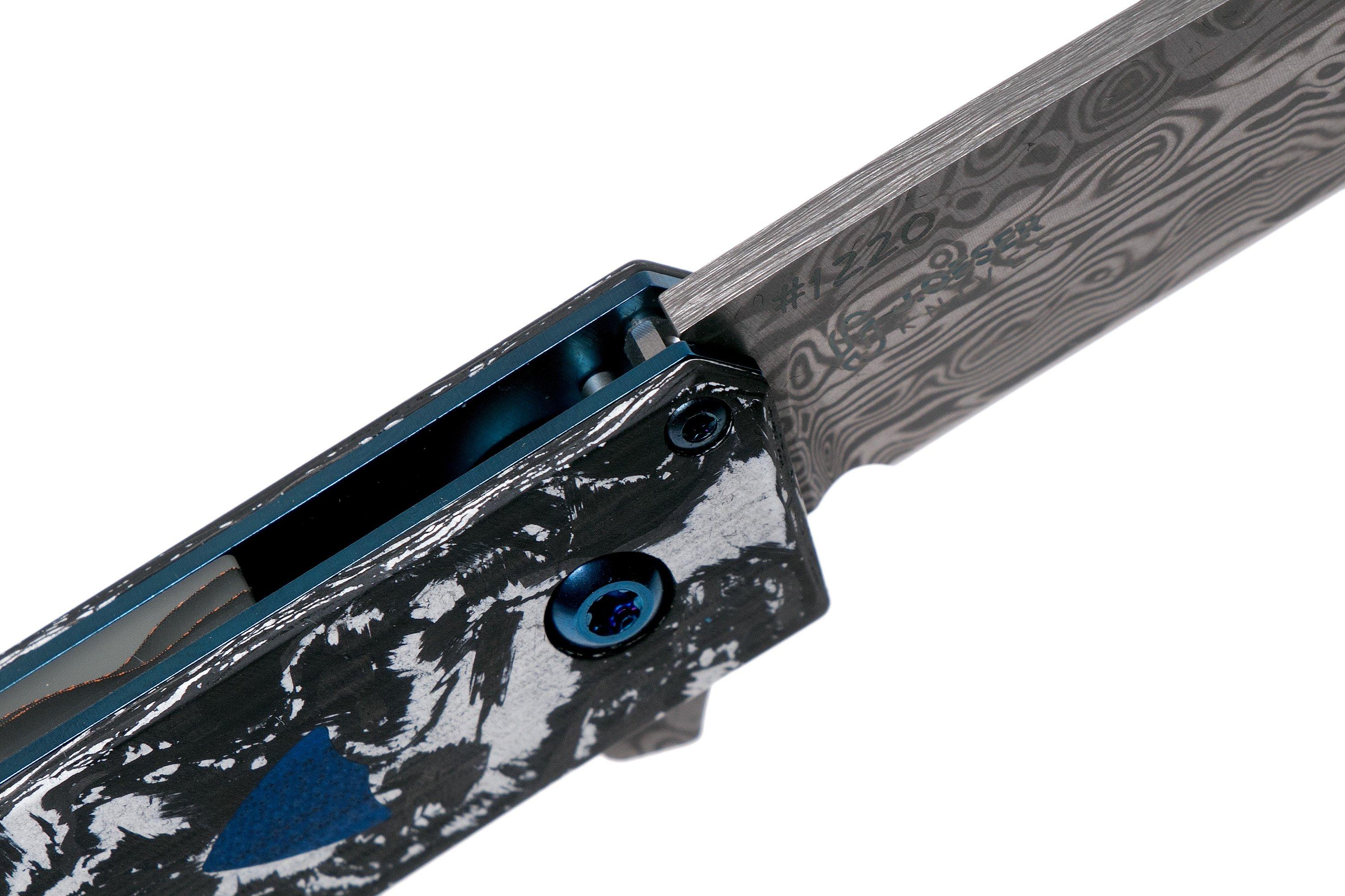 Benchmade Tengu 601211 Damasteel, White and Black Marbled Carbon Fibre