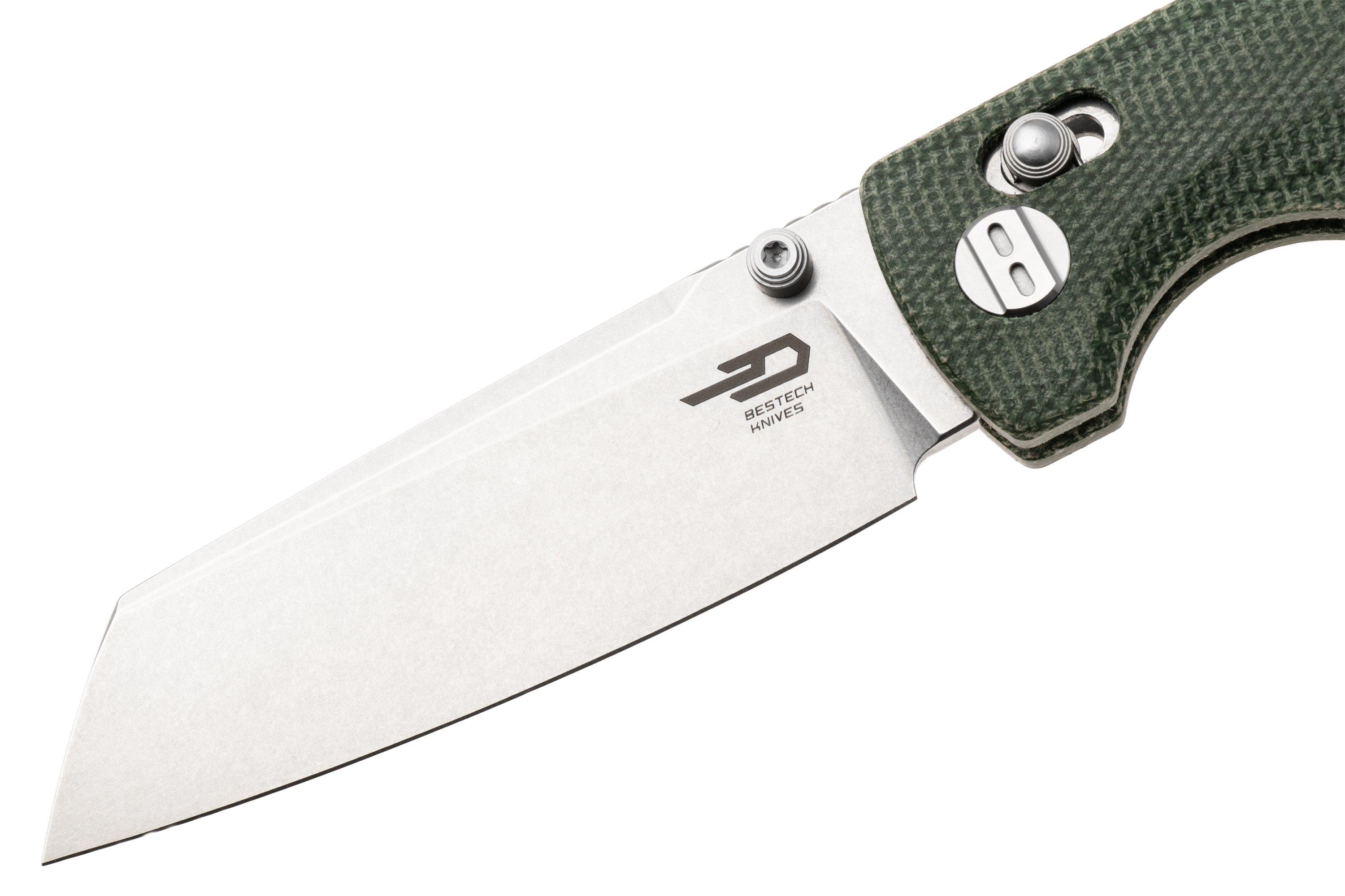 Bestech Slasher BG56B-1 Stonewash D2, Green Micarta, pocket knife ...