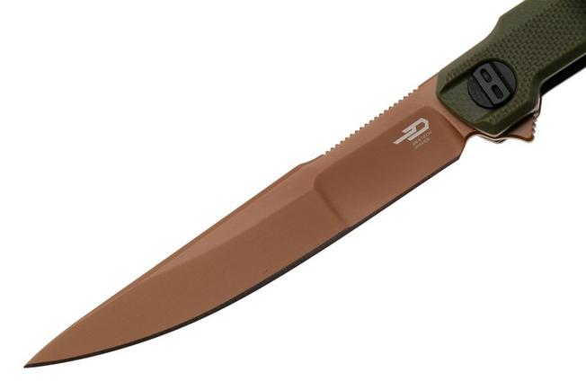 Afbeelding voor Bestech Duoz BG65F Gold PVD 14C28N, OD Green G10, zakmes, Ostap Hel design