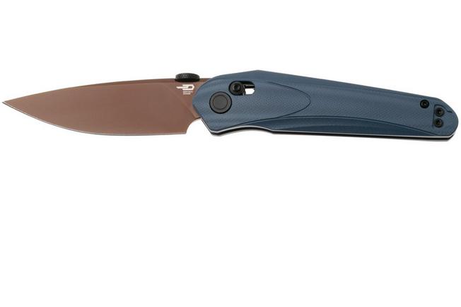 Afbeelding voor Bestech Mothus BG67F Gold PVD 14C28N, Dark Blue G10, zakmes, Kombou design
