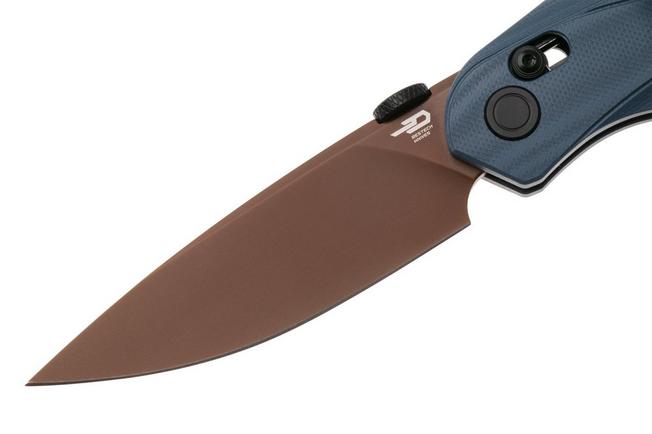 Afbeelding voor Bestech Mothus BG67F Gold PVD 14C28N, Dark Blue G10, zakmes, Kombou design