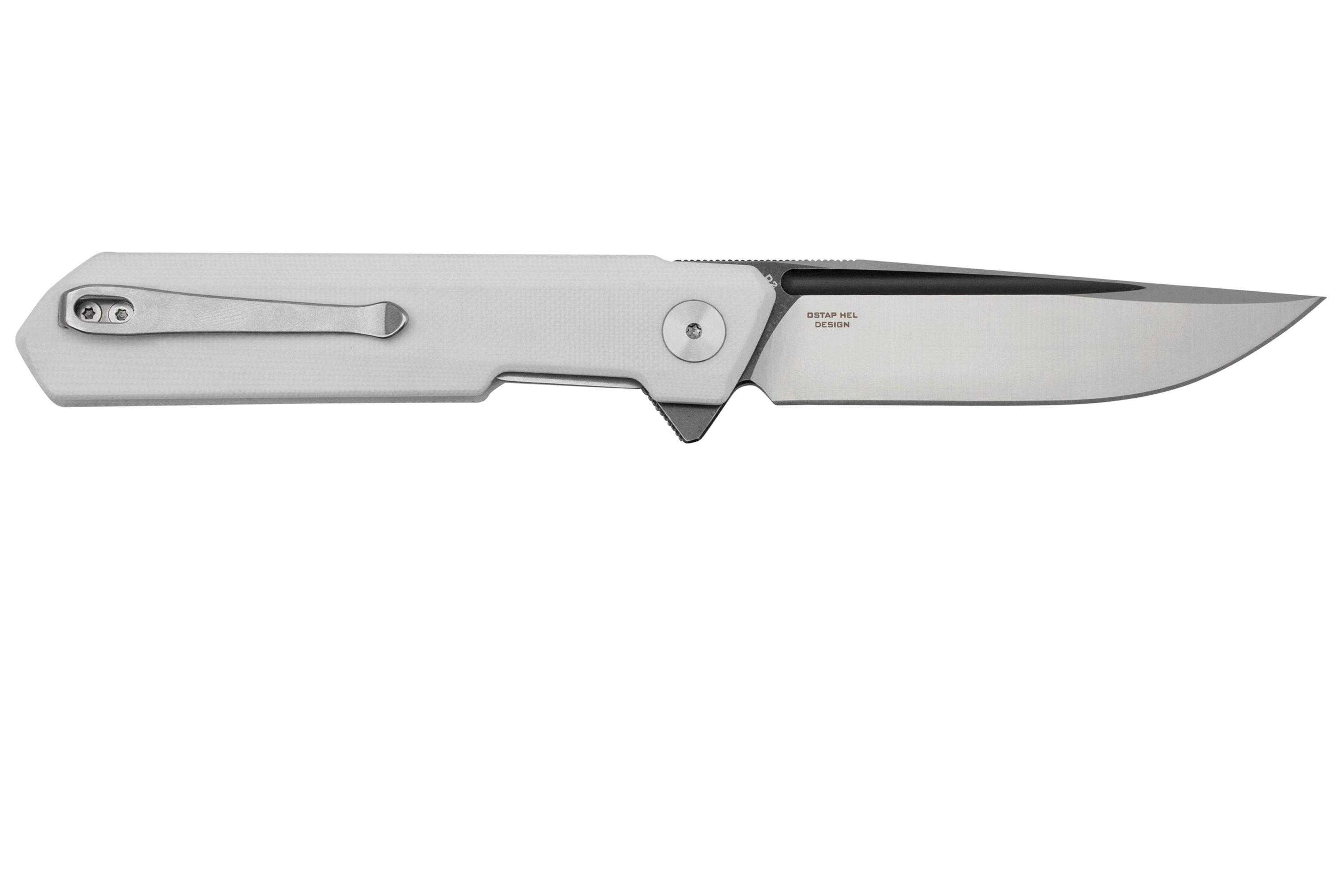 Bestechman Dundee BMK01G, White G10, Satin D2, pocket knife, Ostap Hel ...