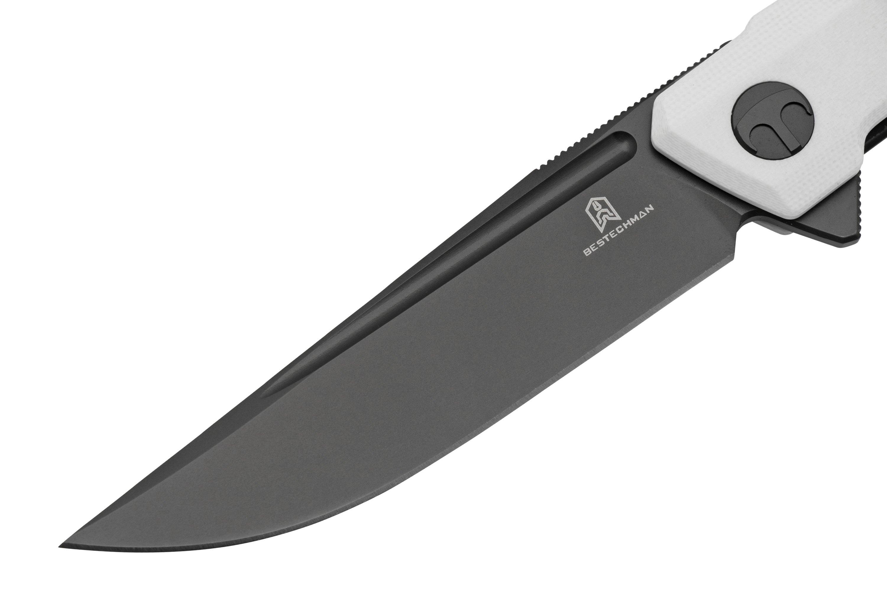 Bestechman Dundee BMK01I White G10, Black D2, pocket knife, Ostap Hel ...