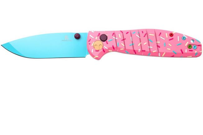 Afbeelding voor Bestechman Goodboy Dessert Warrior BMK04M Blue PVD D2, Pink Donut G10, zakmes, Keanu Alfaro design