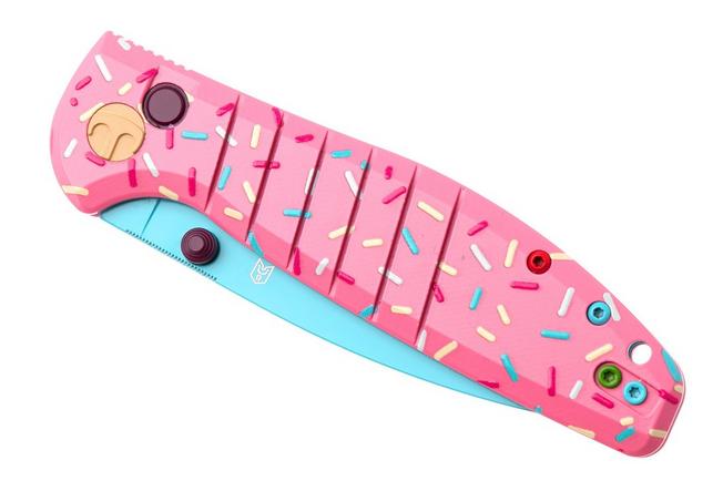 Afbeelding voor Bestechman Goodboy Dessert Warrior BMK04M Blue PVD D2, Pink Donut G10, zakmes, Keanu Alfaro design