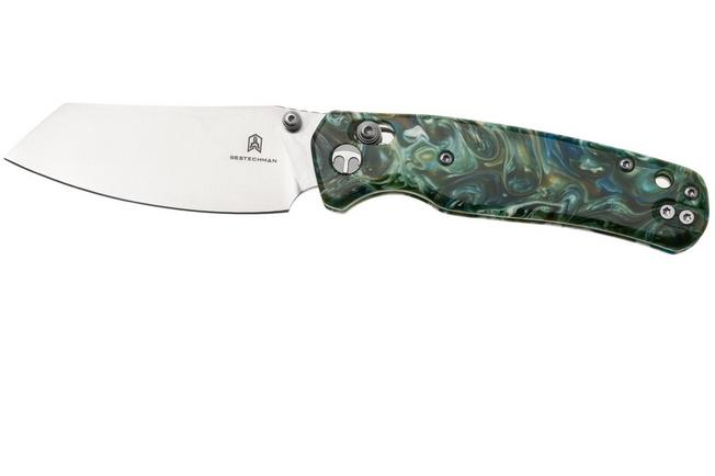 Afbeelding voor Bestechman Cicada's Wing BMK06P Satin 10Cr15MoV, Green Patterned Resin, zakmes