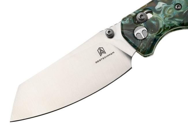 Afbeelding voor Bestechman Cicada's Wing BMK06P Satin 10Cr15MoV, Green Patterned Resin, zakmes