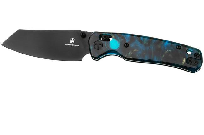Afbeelding voor Bestechman Cicada's Wing BMK06R Black PVD 10Cr15MoV, Clear Blue Resin, zakmes