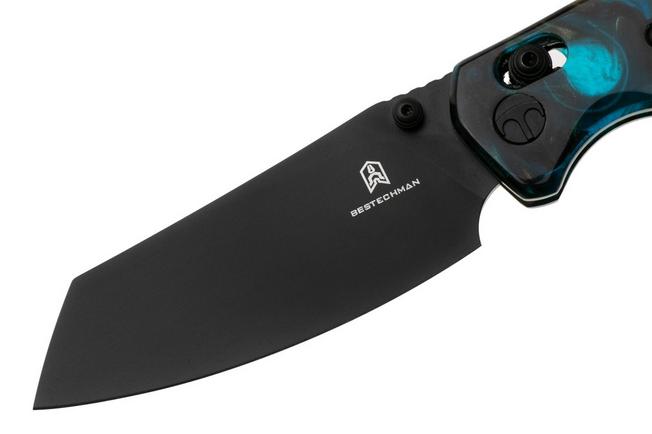 Afbeelding voor Bestechman Cicada's Wing BMK06R Black PVD 10Cr15MoV, Clear Blue Resin, zakmes