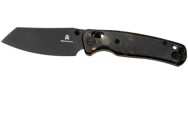 Afbeelding voor Bestechman Cicada's Wing BMK06S Black PVD 10Cr15MoV, Brown Resin, zakmes