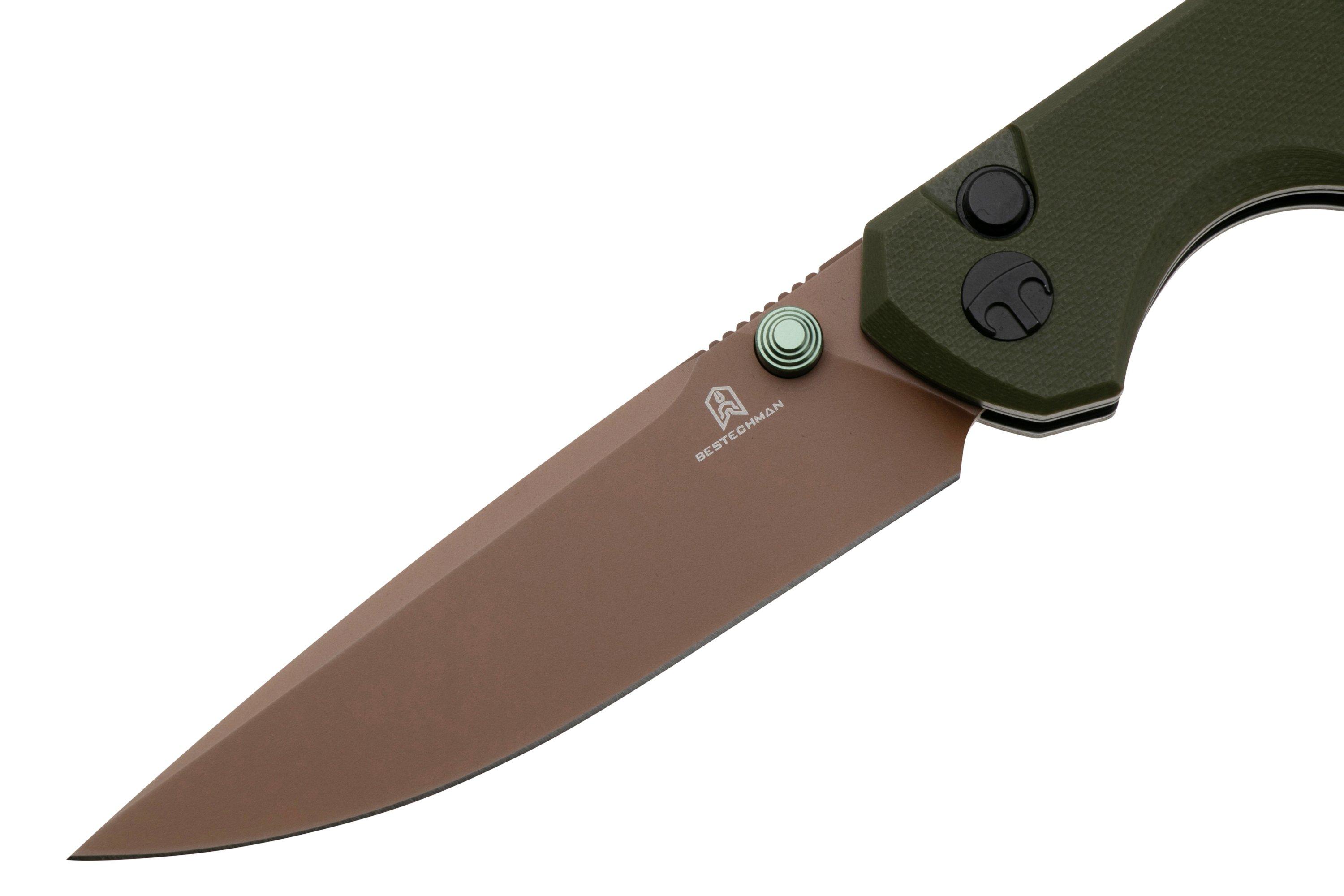 Bestechman Velix BMK07G Bronze PVD 14C28N, Green G10 pocket knife