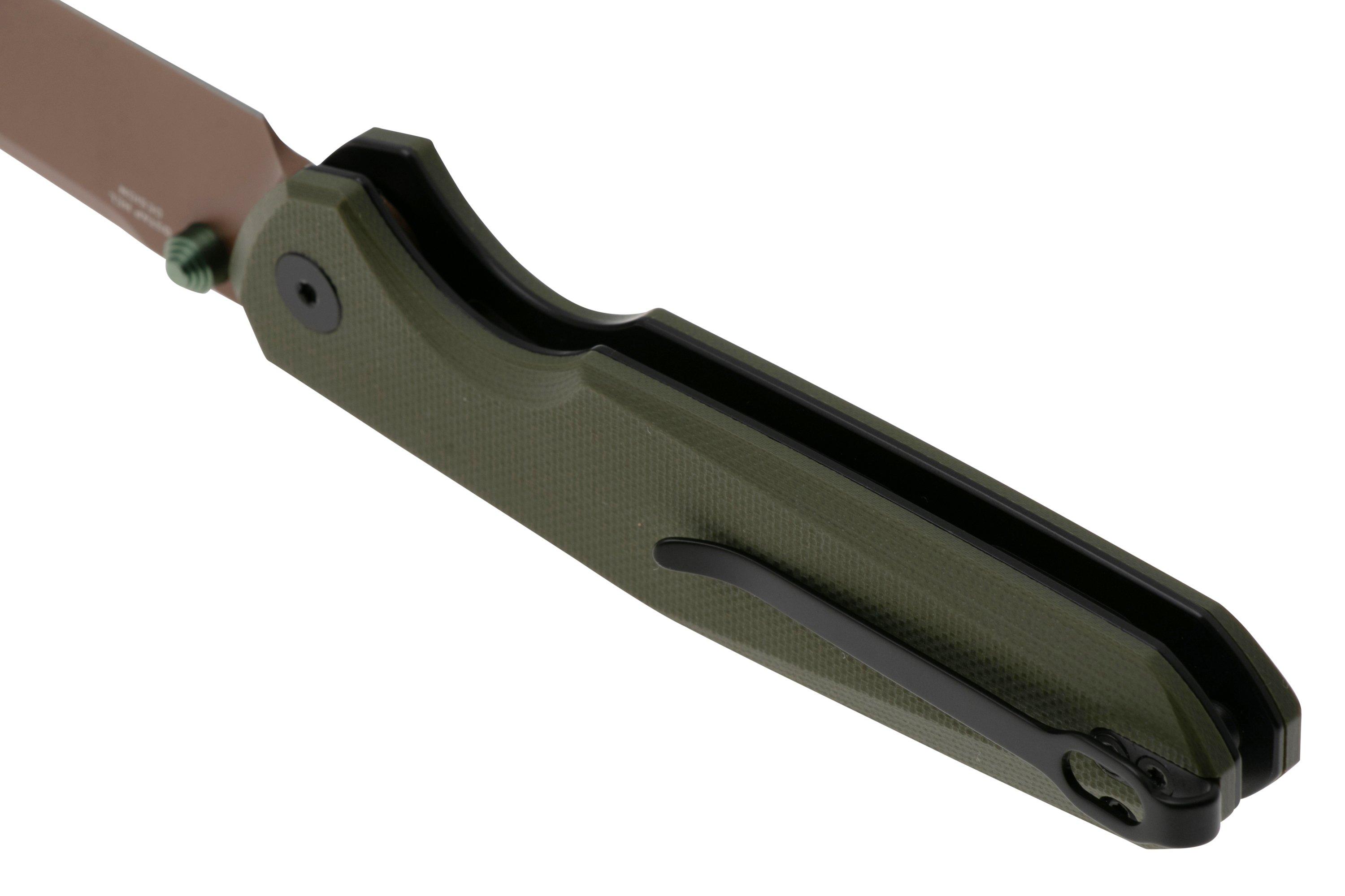 Bestechman Velix BMK07G Bronze PVD 14C28N, Green G10 pocket knife