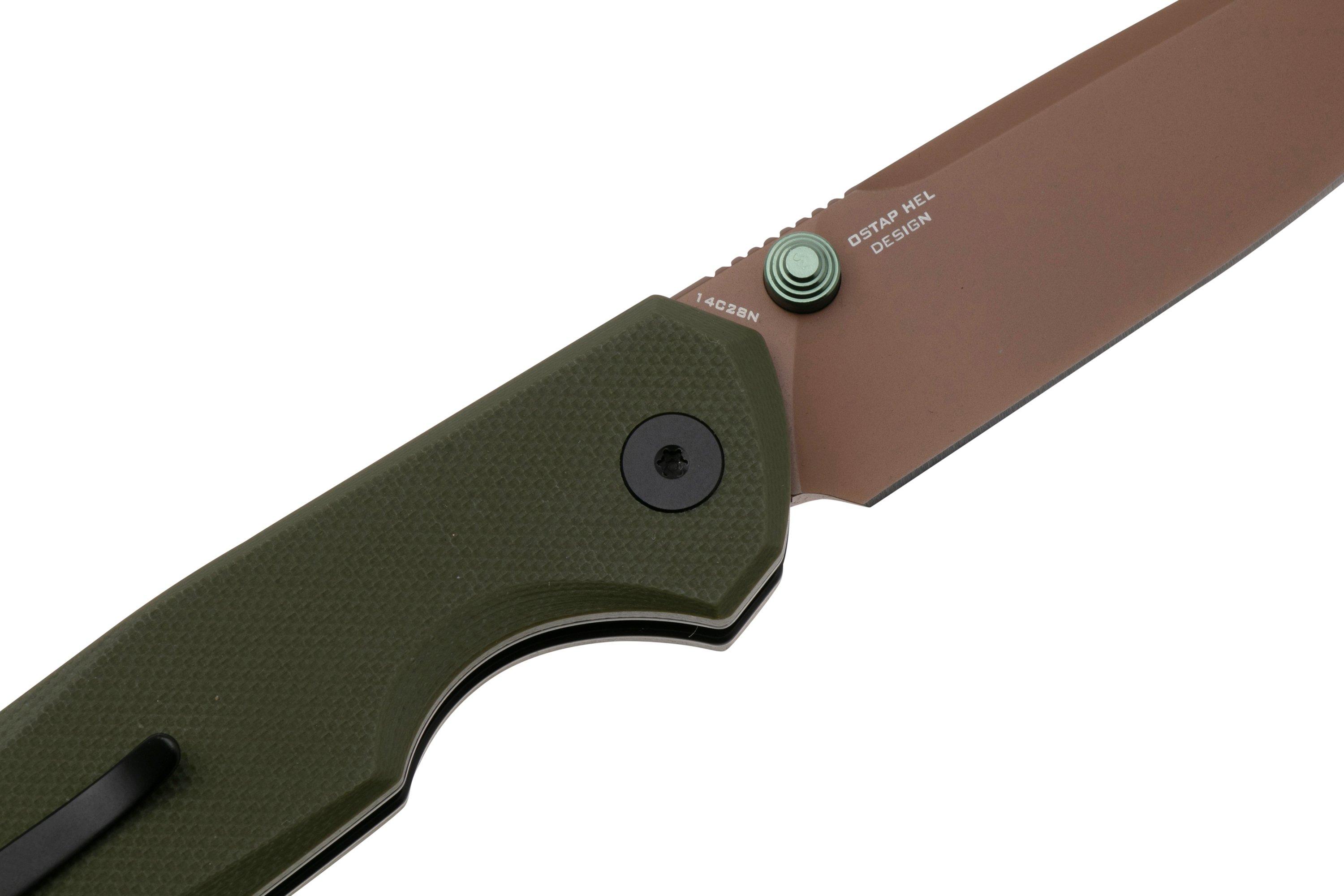 Bestechman Velix BMK07G Bronze PVD 14C28N, Green G10 pocket knife
