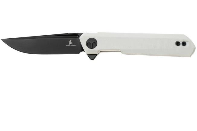 Afbeelding voor Bestechman Mini Dundee BMK08B Black PVD D2, White G10, zakmes, Ostap Hel design