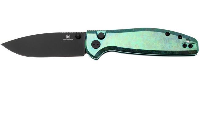 Afbeelding voor Bestechman Goodboy Jr. BMK10L Black PVD CPM Magnacut, Green Crystallized Titanium, zakmes