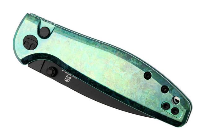 Afbeelding voor Bestechman Goodboy Jr. BMK10L Black PVD CPM Magnacut, Green Crystallized Titanium, zakmes