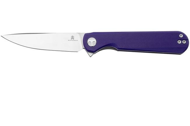 Afbeelding voor Bestechman Flick BMK13B Satin D2, Purple G10, zakmes, Ostap Hel design