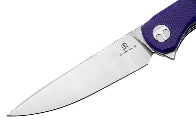 Afbeelding voor Bestechman Flick BMK13B Satin D2, Purple G10, zakmes, Ostap Hel design