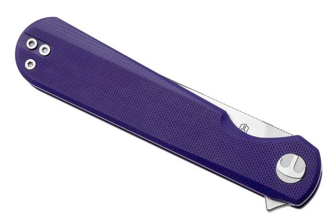 Afbeelding voor Bestechman Flick BMK13B Satin D2, Purple G10, zakmes, Ostap Hel design
