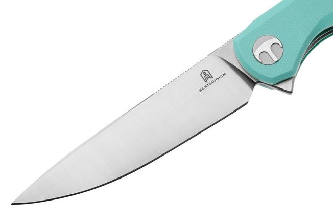 Afbeelding voor Bestechman Flick BMK13D Satin D2, Aqua Blue G10, zakmes, Ostap Hel design