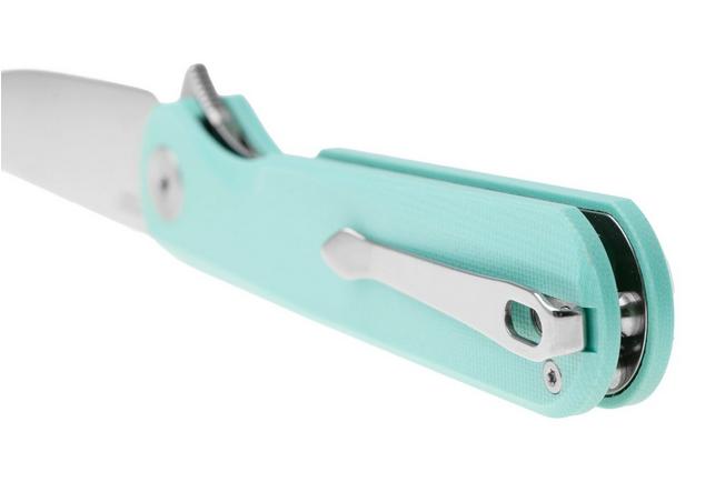 Afbeelding voor Bestechman Flick BMK13D Satin D2, Aqua Blue G10, zakmes, Ostap Hel design