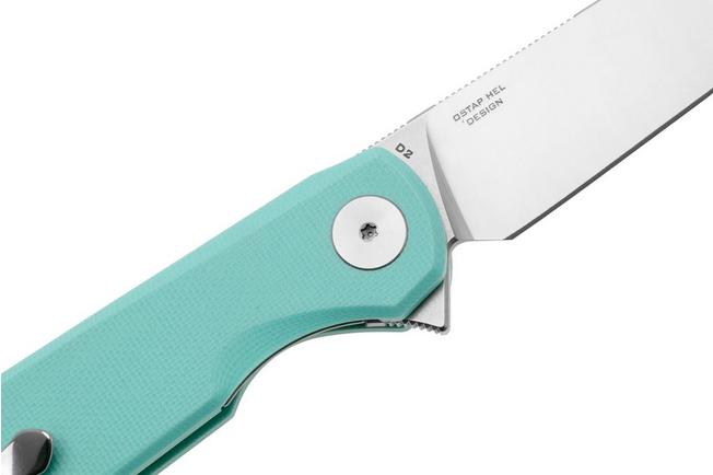 Afbeelding voor Bestechman Flick BMK13D Satin D2, Aqua Blue G10, zakmes, Ostap Hel design