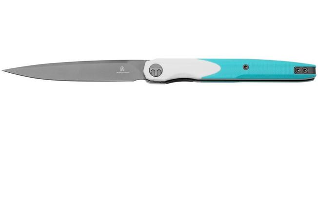 Afbeelding voor Bestechman Lanza BMK14D Gray PVD 14C28N, White Light Blue G10, zakmes, Kombou design