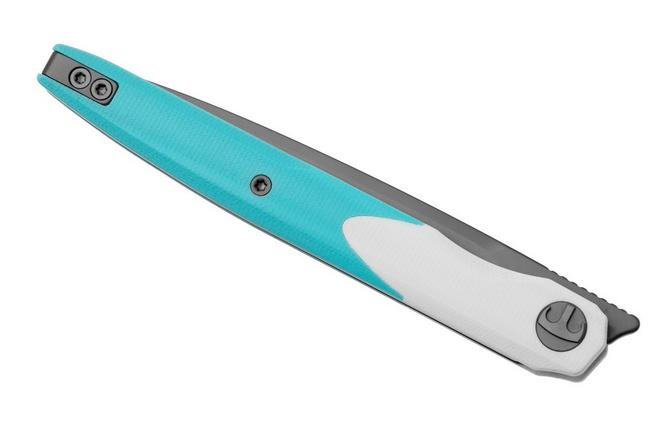 Afbeelding voor Bestechman Lanza BMK14D Gray PVD 14C28N, White Light Blue G10, zakmes, Kombou design