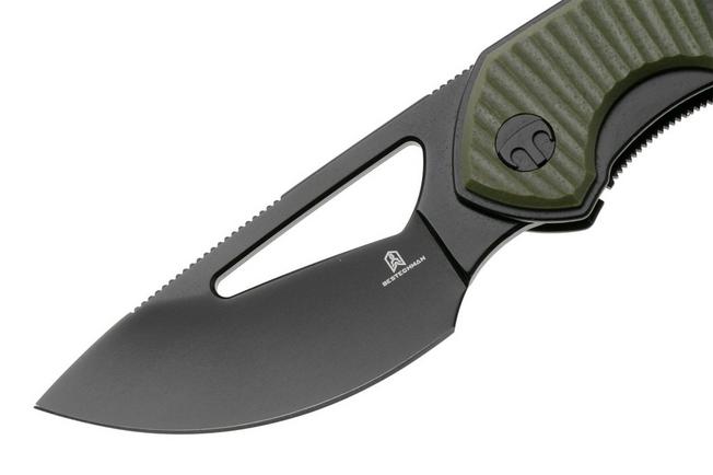 Afbeelding voor Bestechman Triassic BMK17D Black PVD 14C28N, OD Green G10, zakmes, Denis Simonutti design
