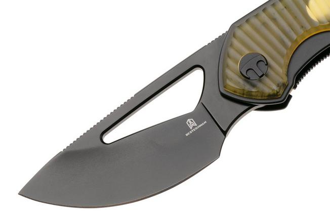 Afbeelding voor Bestechman Triassic BMK17F Black PVD 14C28N, Amber Ultem, zakmes, Denis Simonutti design