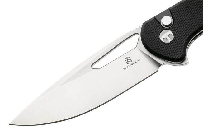 Afbeelding voor Bestechman Whalefin BMK18A Flat Stonewash Satin D2, Black G10, zakmes