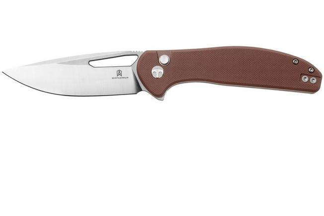 Afbeelding voor Bestechman Whalefin BMK18C Flat Stonewash Satin D2, Brown G10, zakmes