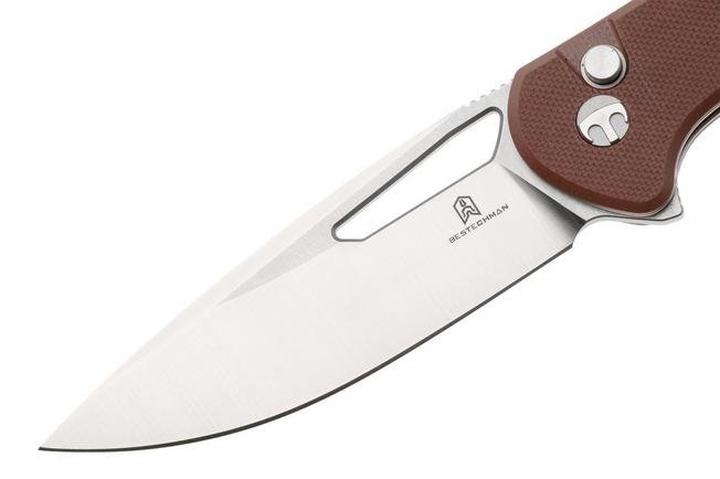 Afbeelding voor Bestechman Whalefin BMK18C Flat Stonewash Satin D2, Brown G10, zakmes