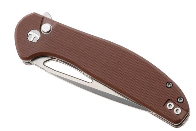 Afbeelding voor Bestechman Whalefin BMK18C Flat Stonewash Satin D2, Brown G10, zakmes